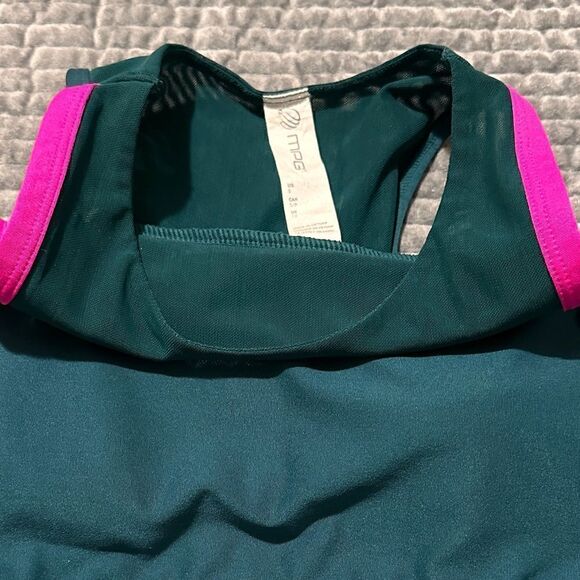 MPG sport high neck mesh sports bra & cut-outs; high compression Green/p… - Picture 13 of 15